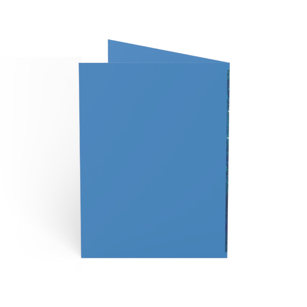 Greeting Card — Blue Gold Floral Dandelion Art (Blank Inside, Packs of 1/10/30/50)