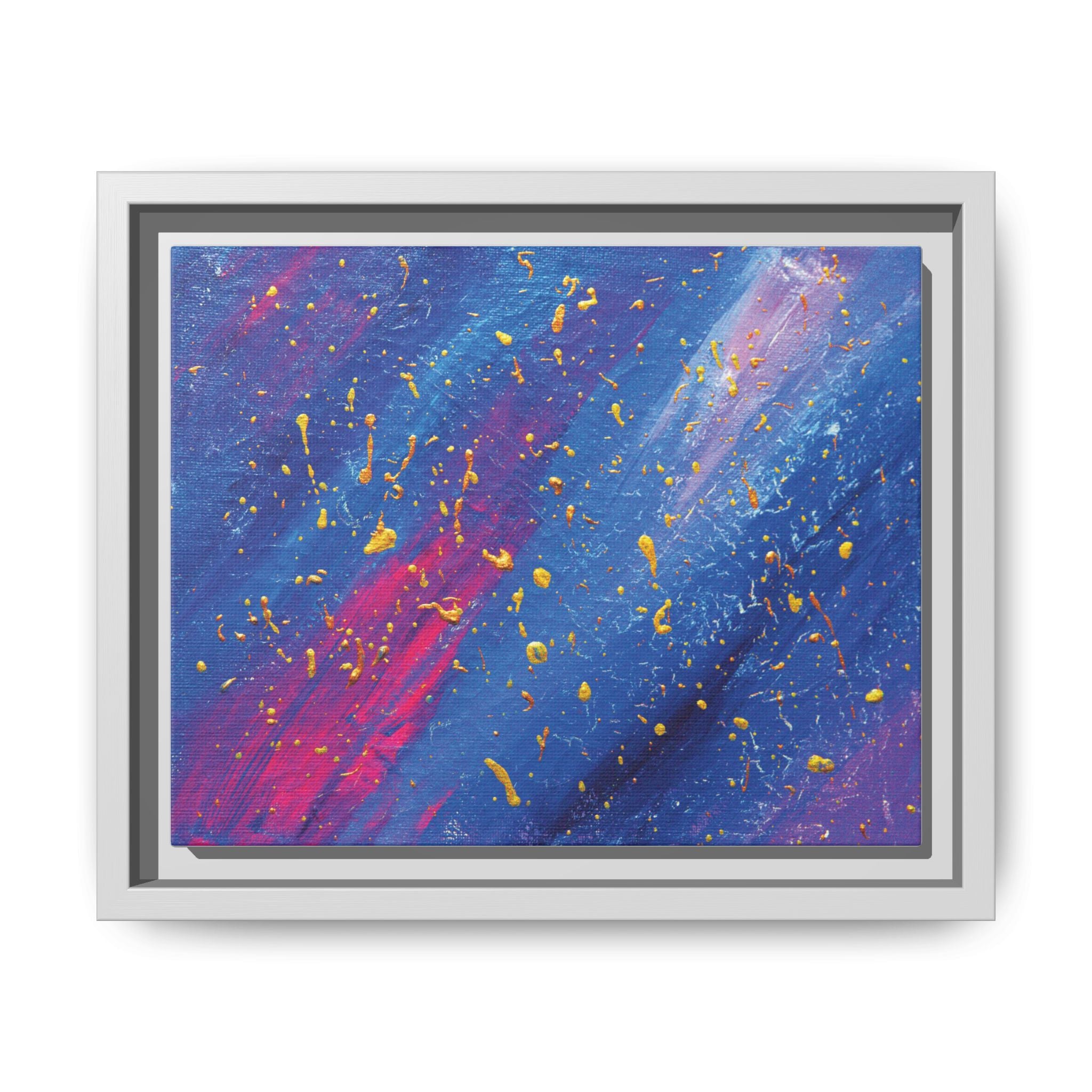 Abstract Galaxy Canvas Framed Art — Vibrant Blue & Pink Matte Print