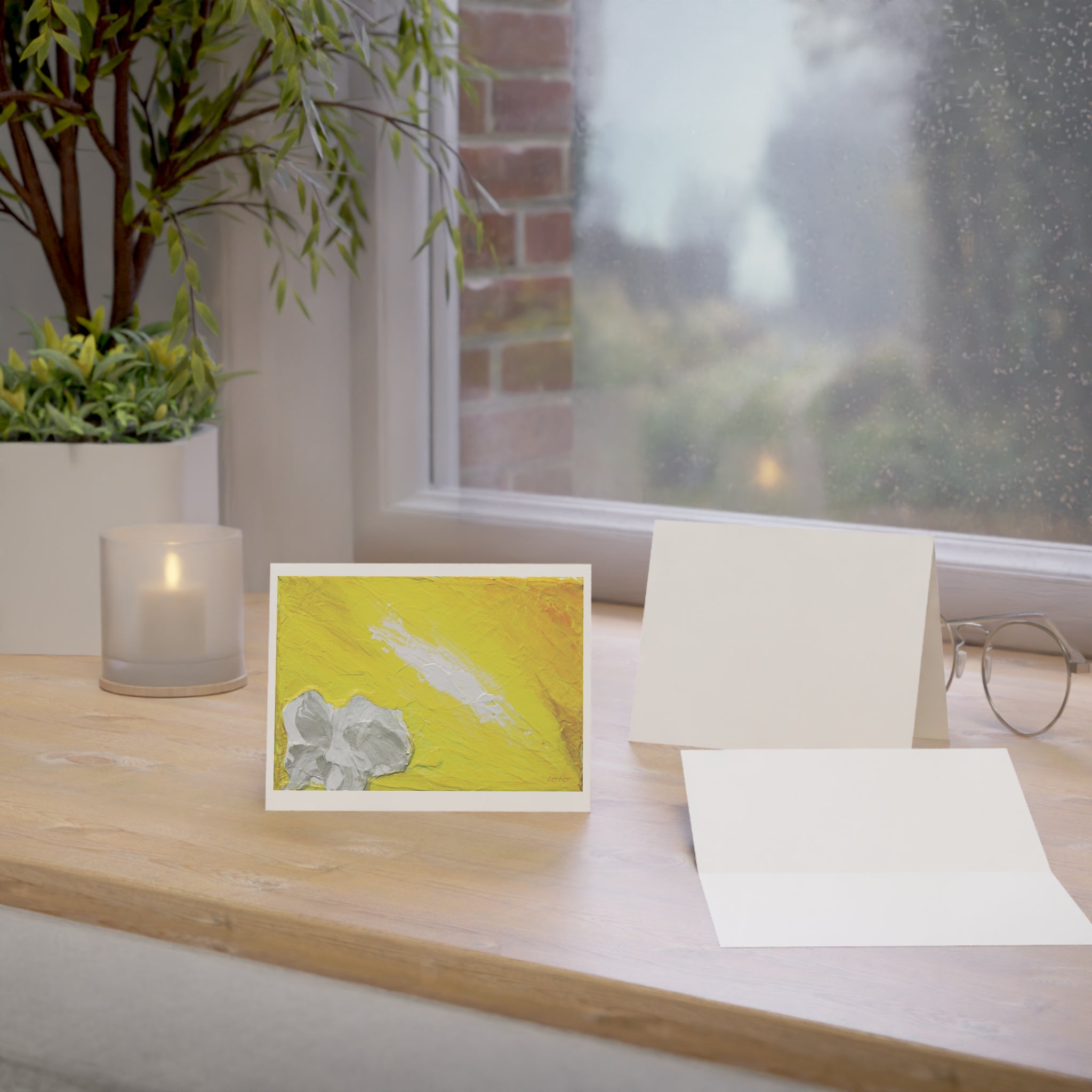 Yellow Abstract Floral Greeting Card — Blank Note Cards (1/10/30/50 pcs)
