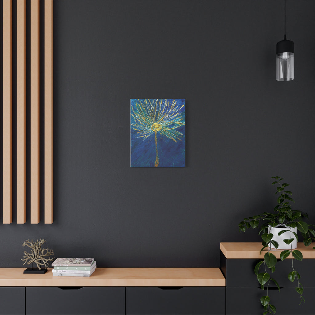 Gold Burst Floral Canvas Wall Art — Blue & Teal Abstract Sunflower Painting