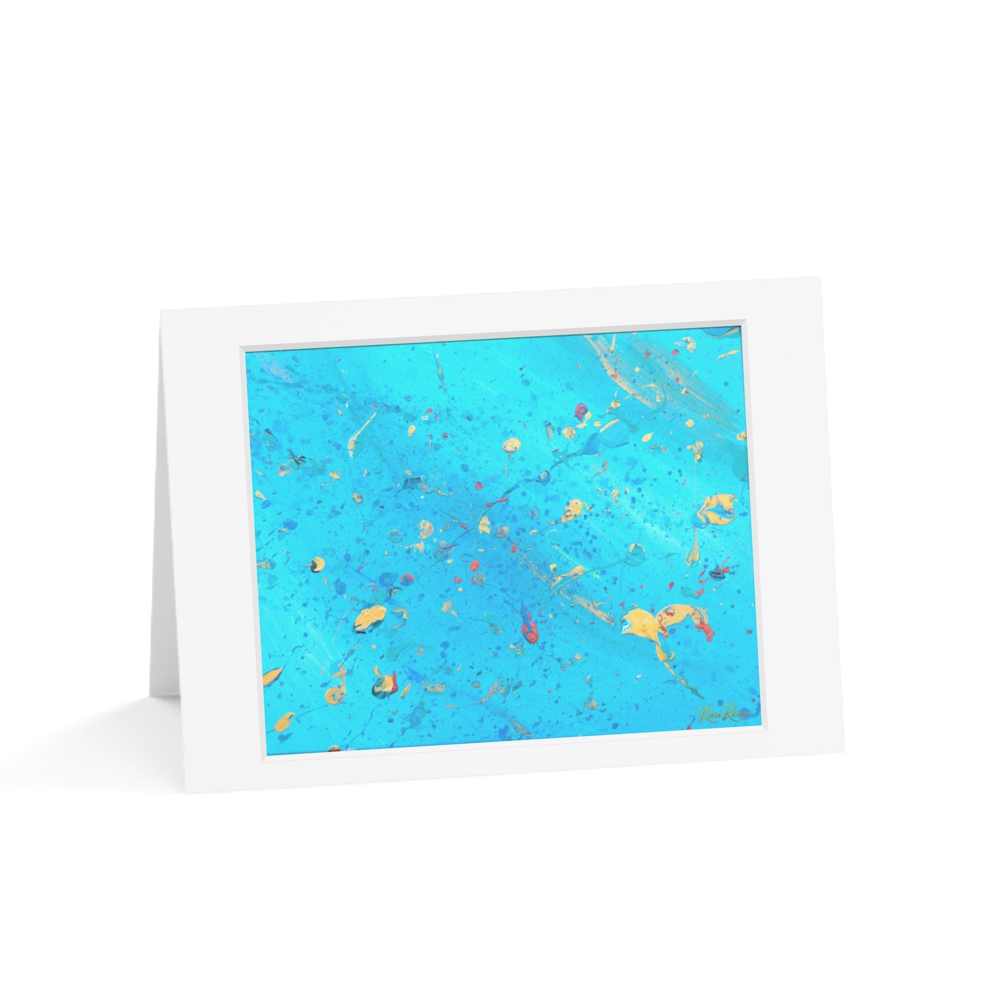 Abstract Aqua Marble Greeting Cards — Blue & Gold Notecards (Pack of 1/10/30/50)