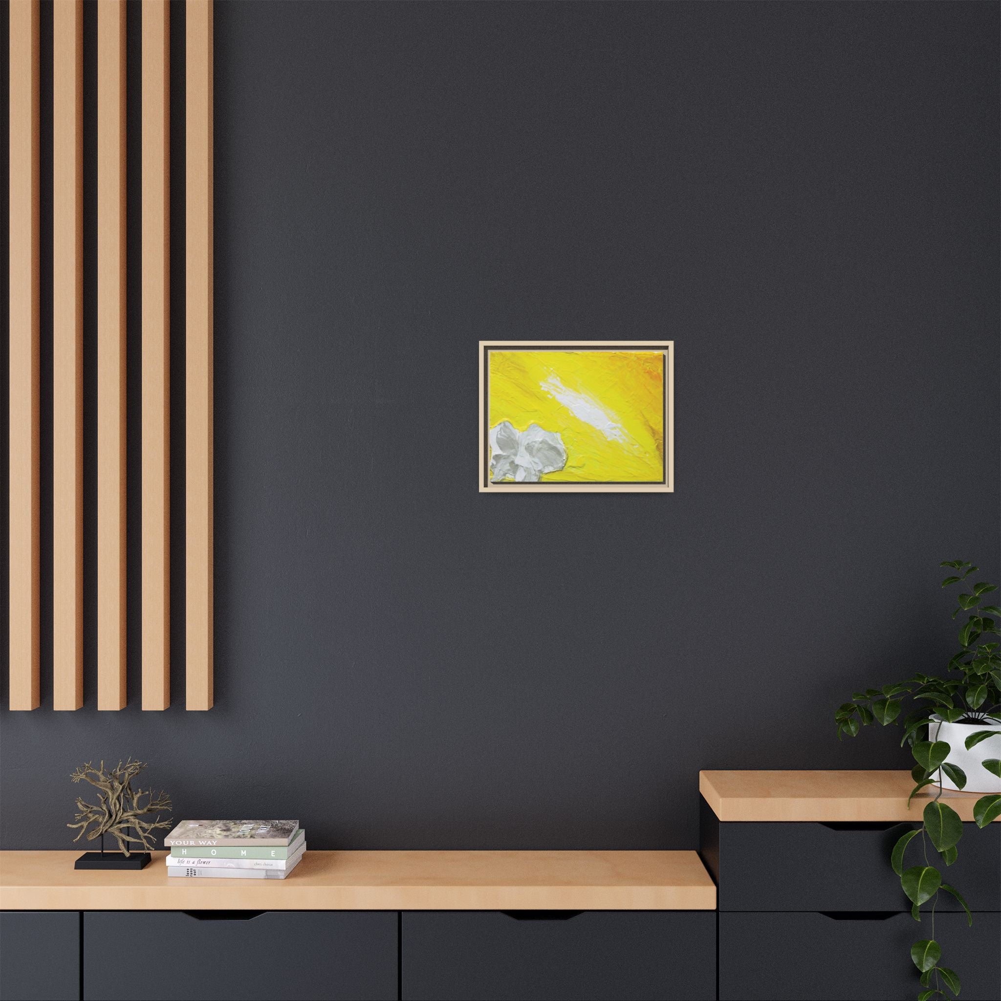 Yellow Abstract Floral Matte Canvas Framed Wall Art