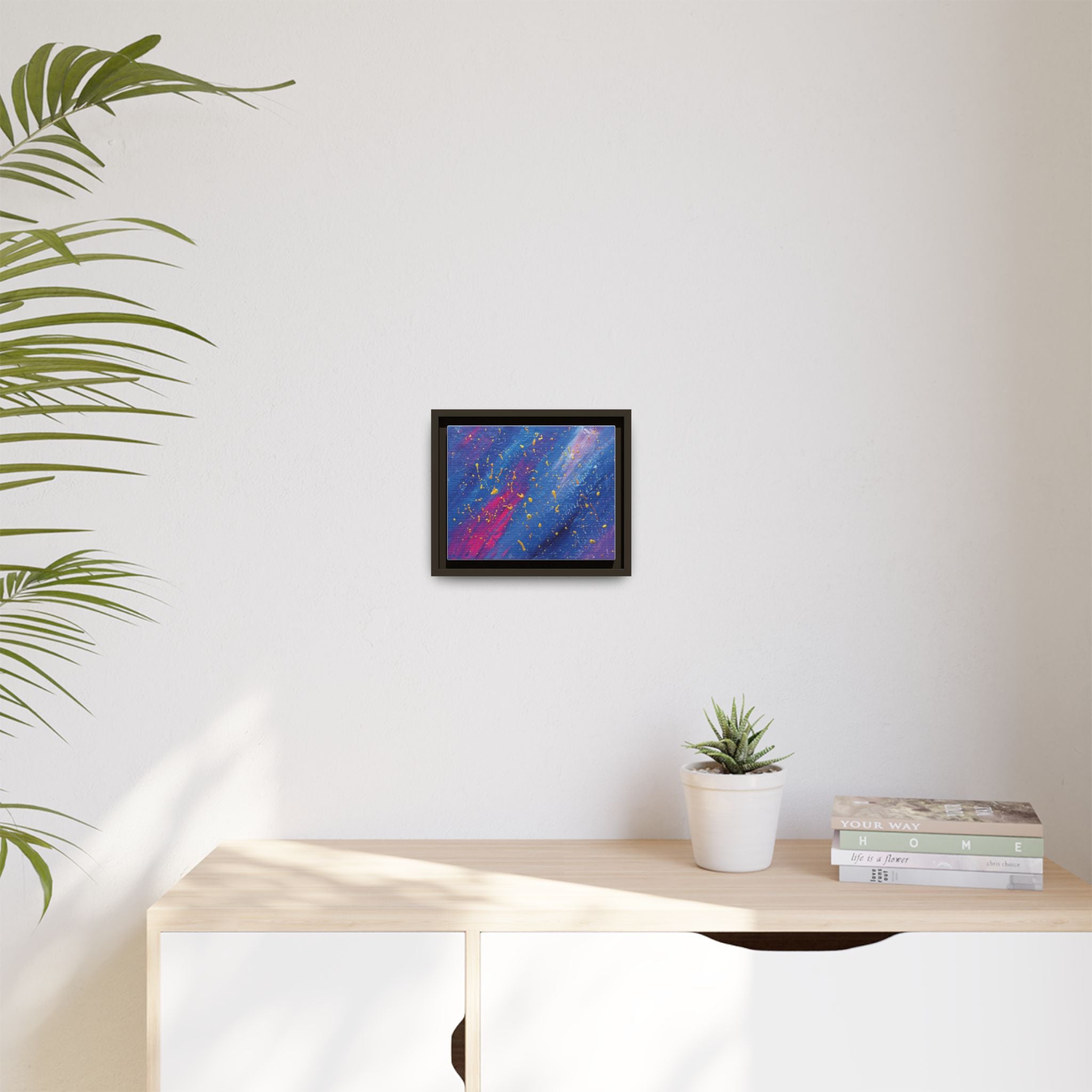Abstract Galaxy Canvas Framed Art — Vibrant Blue & Pink Matte Print