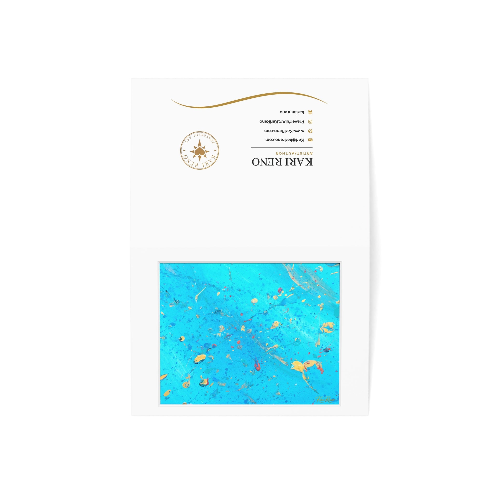 Abstract Aqua Marble Greeting Cards — Blue & Gold Notecards (Pack of 1/10/30/50)