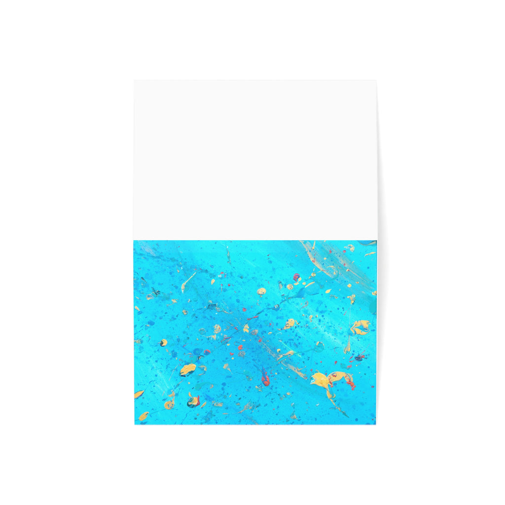 Abstract Aqua Marble Greeting Cards — Blue & Gold Notecards (Pack of 1/10/30/50)