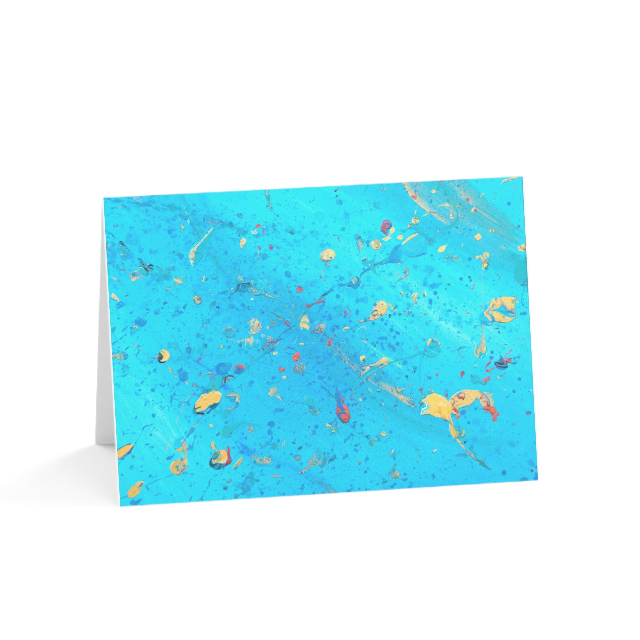 Abstract Aqua Marble Greeting Cards — Blue & Gold Notecards (Pack of 1/10/30/50)