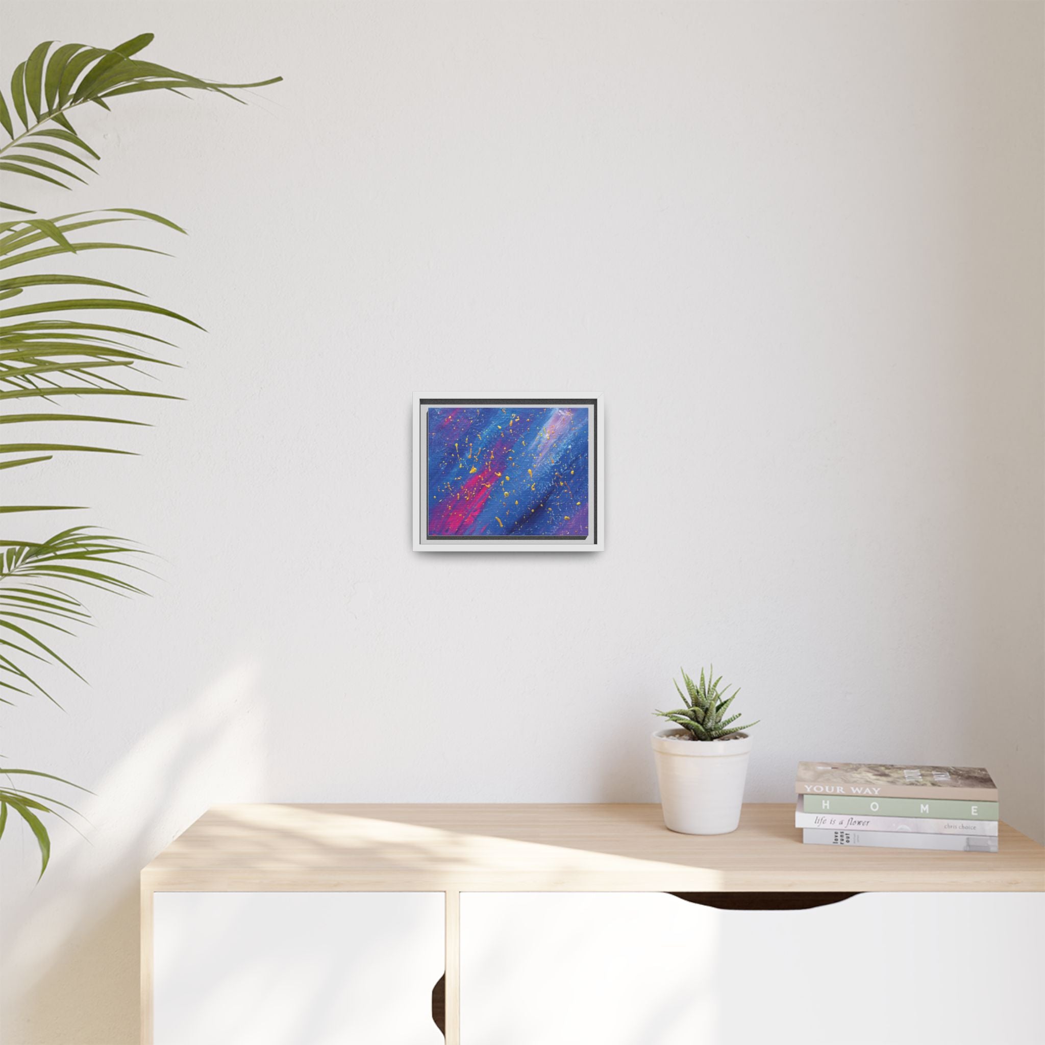 Abstract Galaxy Canvas Framed Art — Vibrant Blue & Pink Matte Print