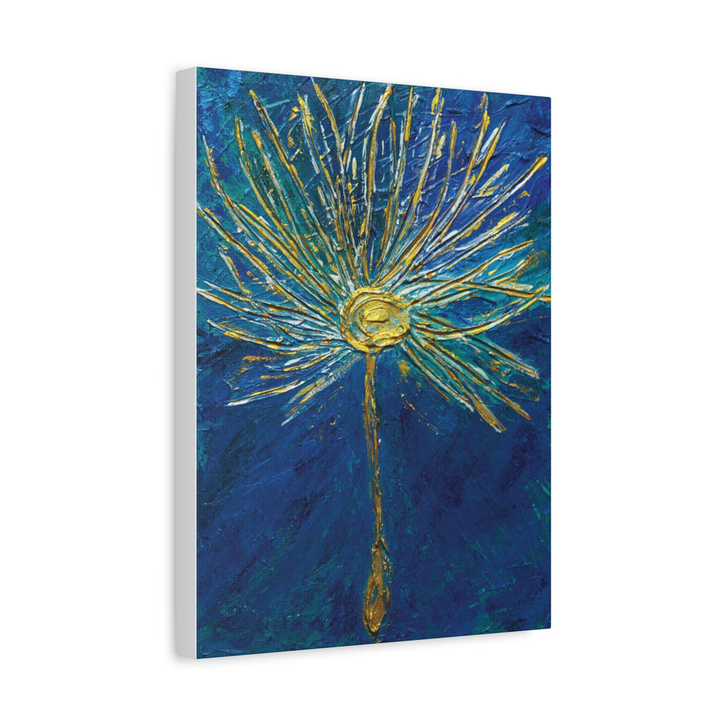 Gold Burst Floral Canvas Wall Art — Blue & Teal Abstract Sunflower Painting