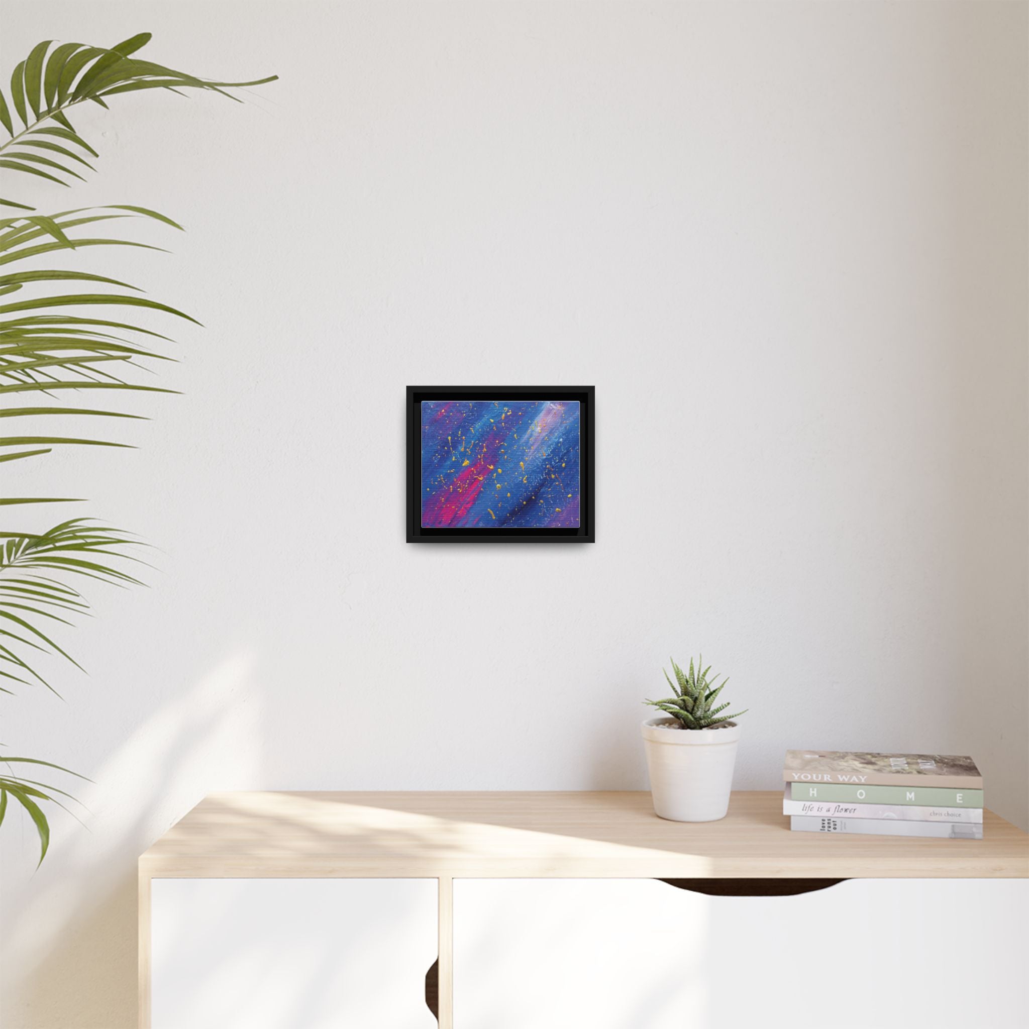 Abstract Galaxy Canvas Framed Art — Vibrant Blue & Pink Matte Print
