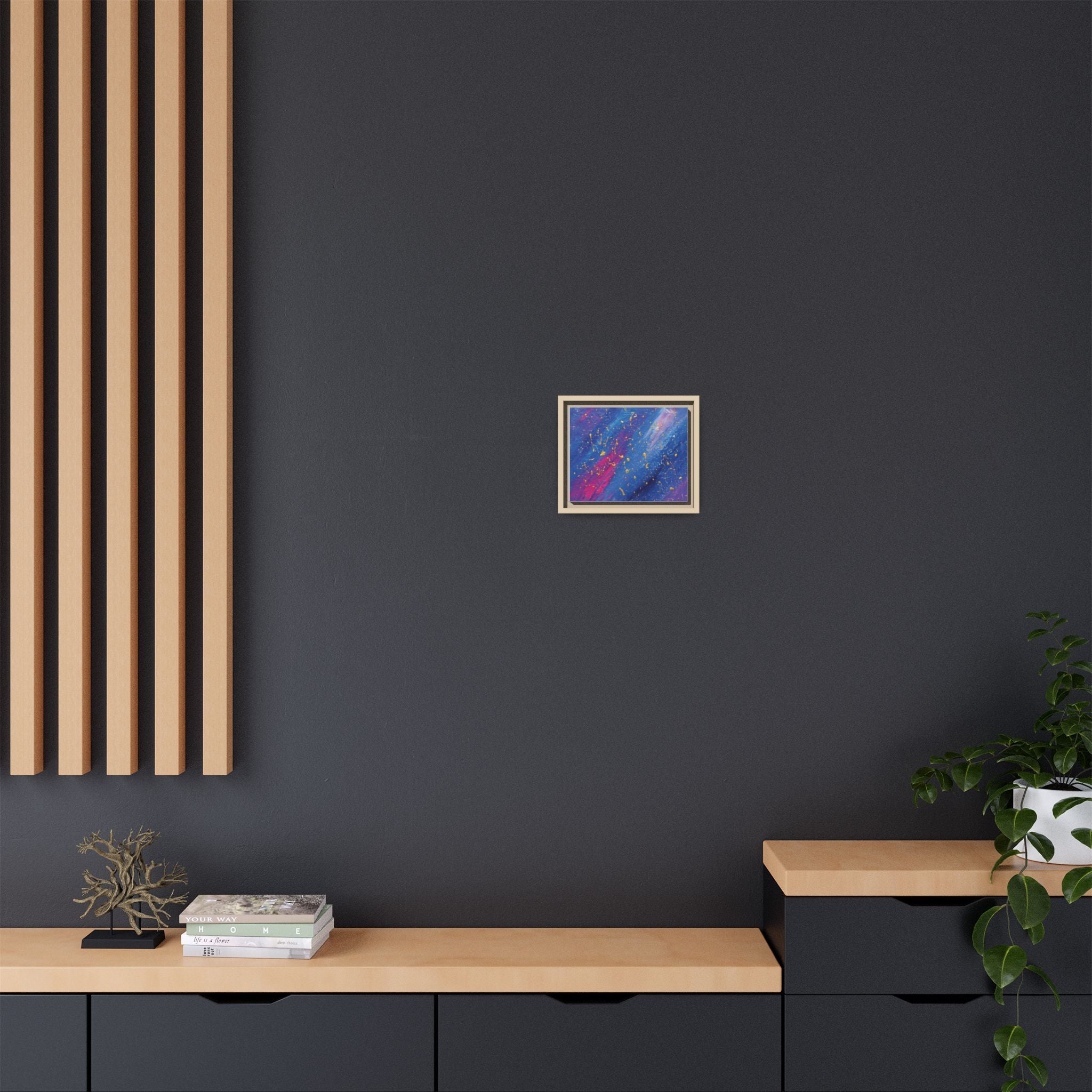 Abstract Galaxy Canvas Framed Art — Vibrant Blue & Pink Matte Print