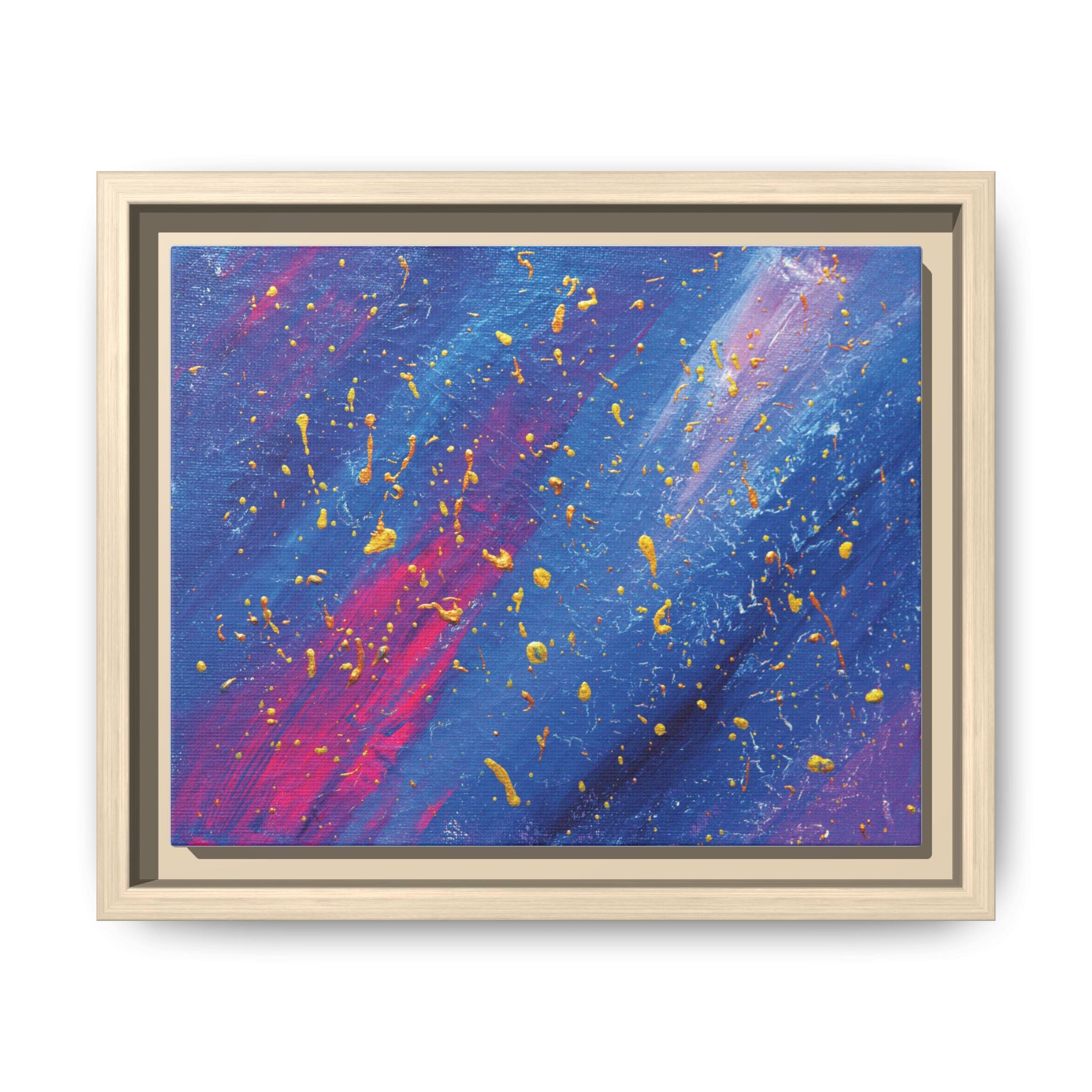 Abstract Galaxy Canvas Framed Art — Vibrant Blue & Pink Matte Print