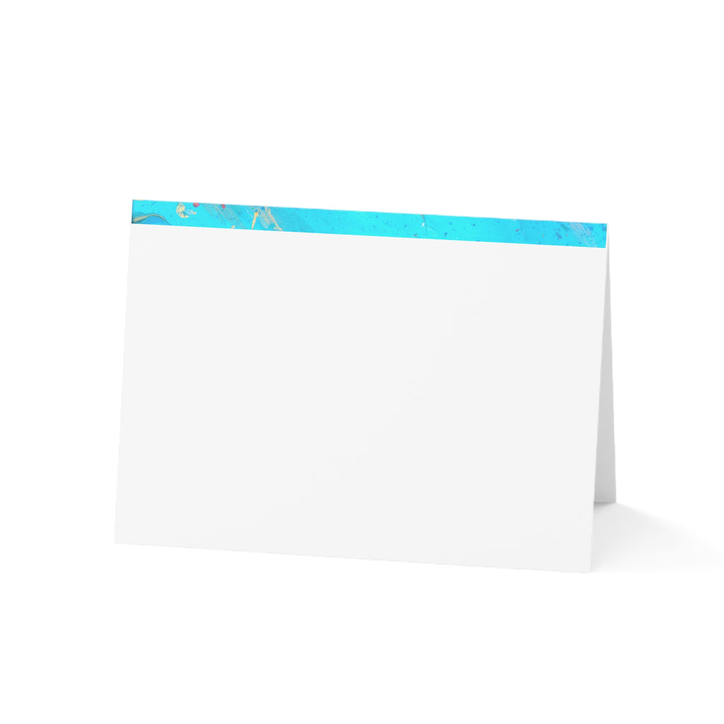 Abstract Aqua Marble Greeting Cards — Blue & Gold Notecards (Pack of 1/10/30/50)