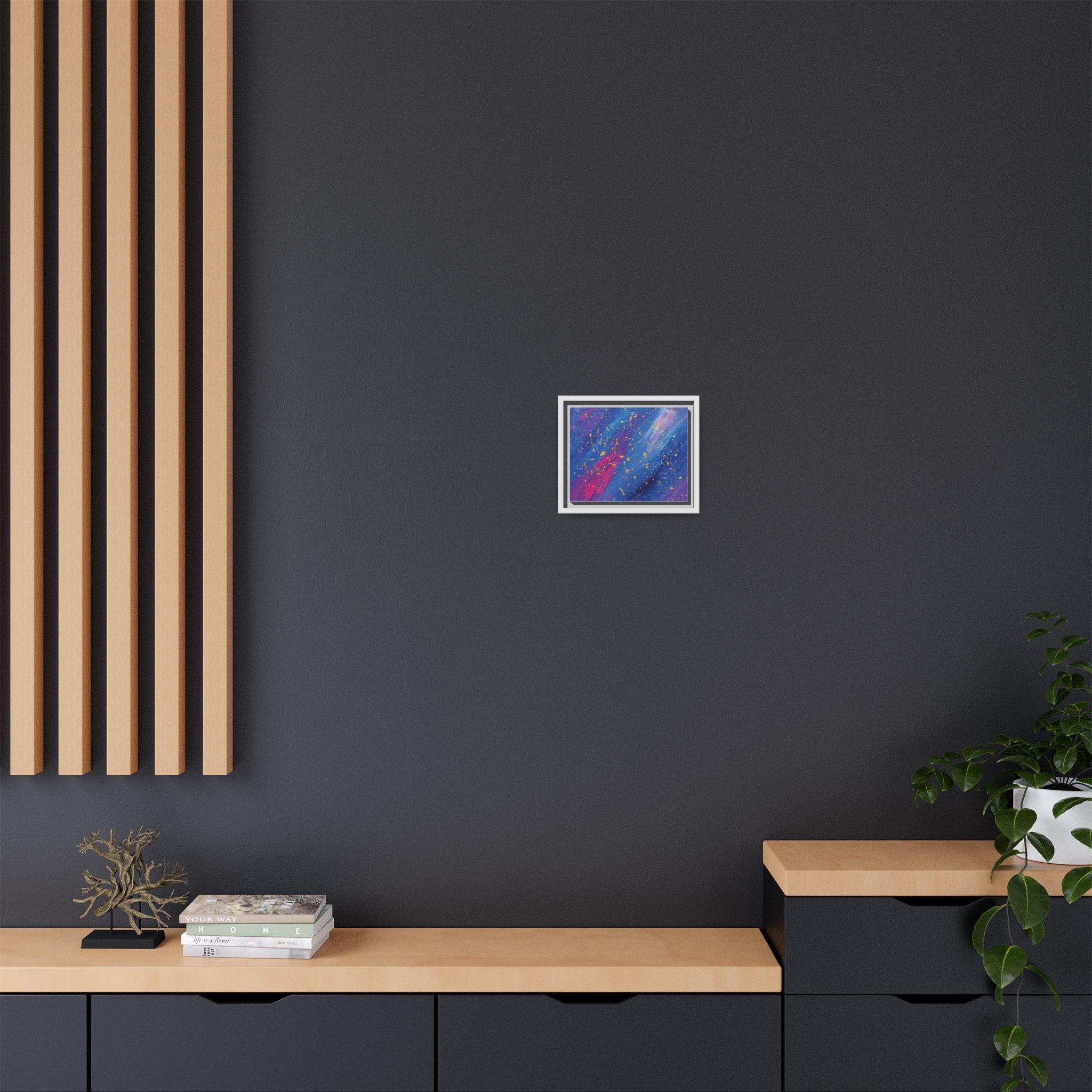 Abstract Galaxy Canvas Framed Art — Vibrant Blue & Pink Matte Print