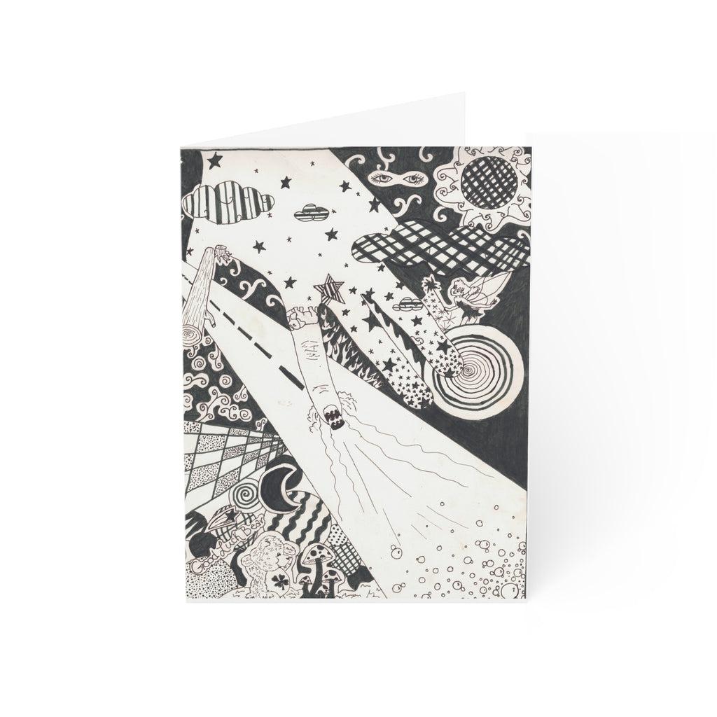 Space Doodle Greeting Cards — Black & White Abstract Cosmic Art (Pack of 1/10/30/50)