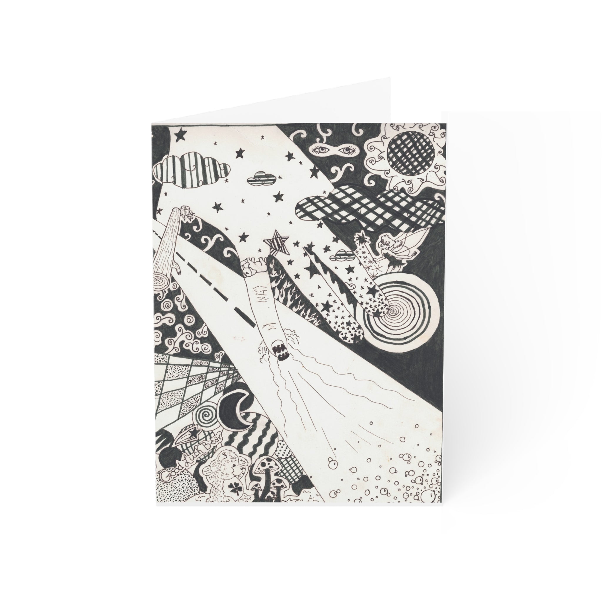 Space Doodle Greeting Cards — Black & White Abstract Cosmic Art (Pack of 1/10/30/50)