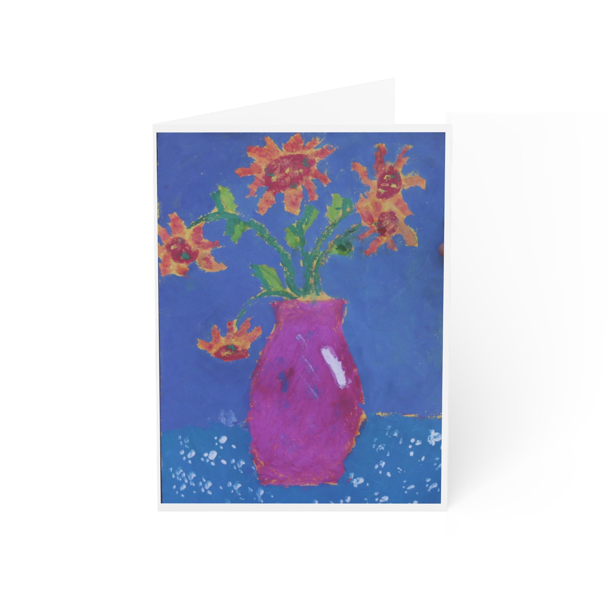 Floral Vase Greeting Cards — Bright Hand-Painted Sunflowers (Set of 1, 10, 30, 50)