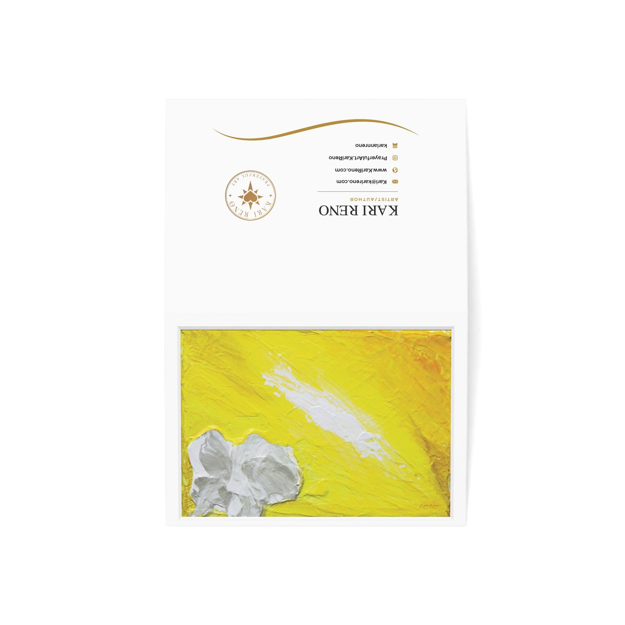 Abstract Yellow Paint with White Flower Greeting Card
