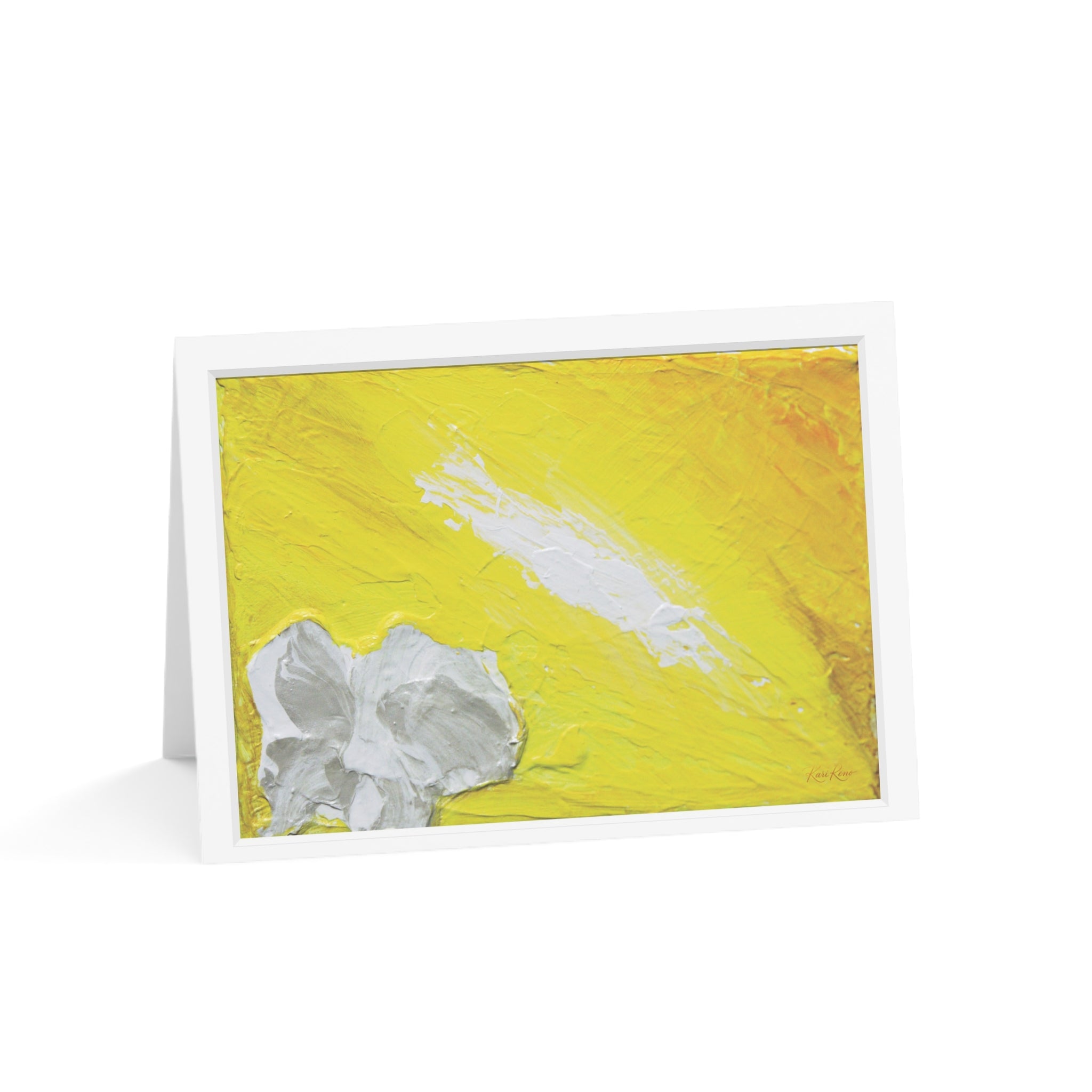 Abstract Yellow Paint with White Flower Greeting Card